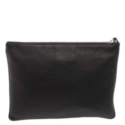 Dior Black Grained Leather Top Zip Slim Clutch