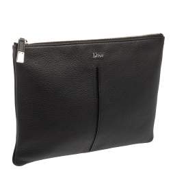 Dior Black Grained Leather Top Zip Slim Clutch