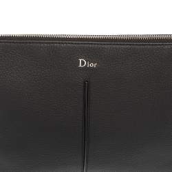 Dior Black Grained Leather Top Zip Slim Clutch