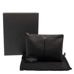 Dior Black Grained Leather Top Zip Slim Clutch