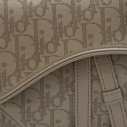 Pre Owned Dior Grey Perforated Oblique Leather Saddle Body Bag