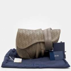 Pre Owned Dior Grey Perforated Oblique Leather Saddle Body Bag