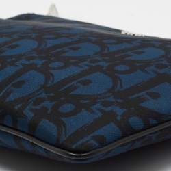 Dior Blue/Black Oblique Print Nylon Zip Pouch