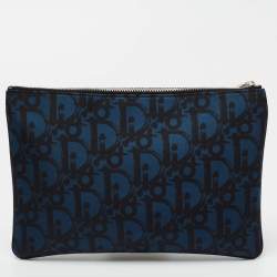 Dior Blue/Black Oblique Print Nylon Zip Pouch