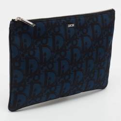 Dior Blue/Black Oblique Print Nylon Zip Pouch