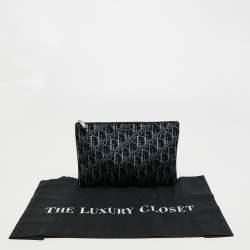 مملوكة مسبقًا Dior Blue Oblique Print Nylon and Leather Zip Pouch