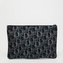 مملوكة مسبقًا Dior Blue Oblique Print Nylon and Leather Zip Pouch