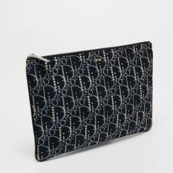 مملوكة مسبقًا Dior Blue Oblique Print Nylon and Leather Zip Pouch