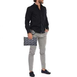 مملوكة مسبقًا Dior Blue Oblique Print Nylon and Leather Zip Pouch