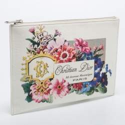 Dior White Floral Print Canvas 30 Avenue Montaigne Zip Pouch