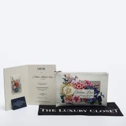 Dior White Floral Print Canvas 30 Avenue Montaigne Zip Pouch