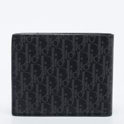 Pre Owned Dior Homme Black Oblique Coated Canvas Bifold Compact Wallet