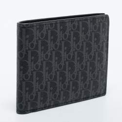 Pre Owned Dior Homme Black Oblique Coated Canvas Bifold Compact Wallet