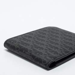Pre Owned Dior Homme Black Oblique Coated Canvas Bifold Compact Wallet