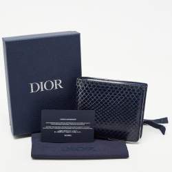 Dior Navy Blue Watersnake Leather Metal Edge Bifold Wallet 