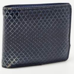 Dior Navy Blue Watersnake Leather Metal Edge Bifold Wallet 