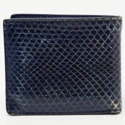 Dior Navy Blue Watersnake Leather Metal Edge Bifold Wallet 
