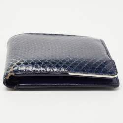 Dior Navy Blue Watersnake Leather Metal Edge Bifold Wallet 