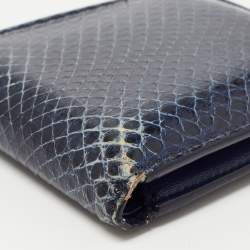 Dior Navy Blue Watersnake Leather Metal Edge Bifold Wallet 