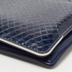 Dior Navy Blue Watersnake Leather Metal Edge Bifold Wallet 