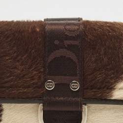 Dior Brown/Beige Calfhair and Leather D Ring Flap Compact Wallet