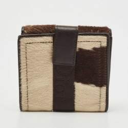 Dior Brown/Beige Calfhair and Leather D Ring Flap Compact Wallet