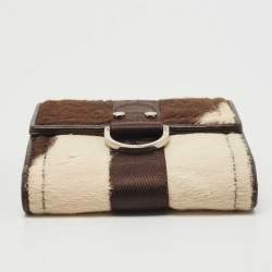 Dior Brown/Beige Calfhair and Leather D Ring Flap Compact Wallet