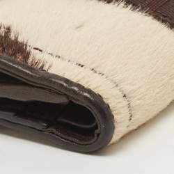 Dior Brown/Beige Calfhair and Leather D Ring Flap Compact Wallet