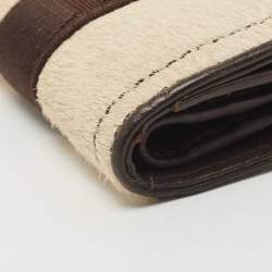 Dior Brown/Beige Calfhair and Leather D Ring Flap Compact Wallet