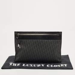 Dior Black Oblique Coated Canvas and Leather Zip Pouch