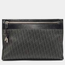 Dior Black Oblique Coated Canvas and Leather Zip Pouch