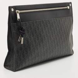 Dior Black Oblique Coated Canvas and Leather Zip Pouch