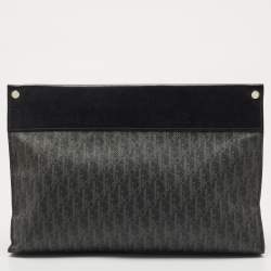 Dior Black Oblique Coated Canvas and Leather Zip Pouch