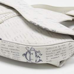 Dior x Daniel Arsham White Newspaper Print Leather Saddle Crossbody Bag