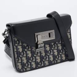 Dior Black/Blue Oblique Canvas and Leather Lock Messenger Bag