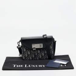 Dior Black/Blue Oblique Canvas and Leather Lock Messenger Bag