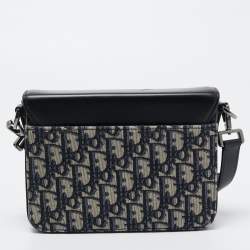 Dior Black/Blue Oblique Canvas and Leather Lock Messenger Bag