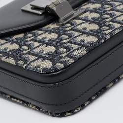Dior Black/Blue Oblique Canvas and Leather Lock Messenger Bag