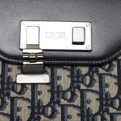 Dior Black/Blue Oblique Canvas and Leather Lock Messenger Bag