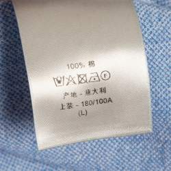 Pre Owned Dior Blue Oblique Patterned Cotton Knit Polo L