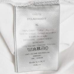 Pre Owned Dior White Logo Embroidered Cotton Half Sleeve T-Shirt XL