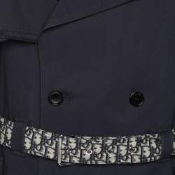 Pre Owned Dior Navy Blue Gabardine Double Breasted Belted Trench Coat L