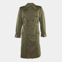 Christian Dior Vintage Khaki Green Cotton Blend Long Coat S 