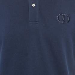 Dior Navy Blue Cotton Pique Embroidered Logo Polo T-Shirt L
