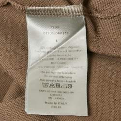 Dior Brown Cotton Pique Embroidered Logo Polo T-Shirt L