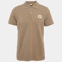 Dior Brown Cotton Pique Embroidered Logo Polo T-Shirt L