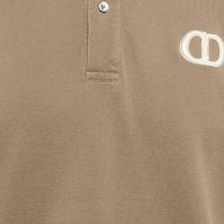 Dior Brown Cotton Pique Embroidered Logo Polo T-Shirt L