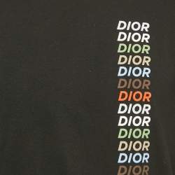 Pre Owned Dior Black Printed Logo Cotton Knit Crew Neck T-Shirt M