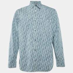Pre Owned Dior Homme Blue Oblique Pattern Denim Button Front Shirt S