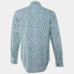 Pre Owned Dior Homme Blue Oblique Pattern Denim Button Front Shirt S